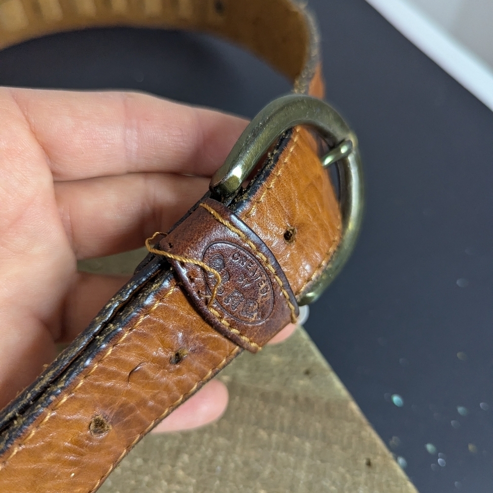 Vintage Brown Leather Belt – Adjustable 24.5" to 33" | Brass Buckle, Extra Holes - Picture 3 of 6